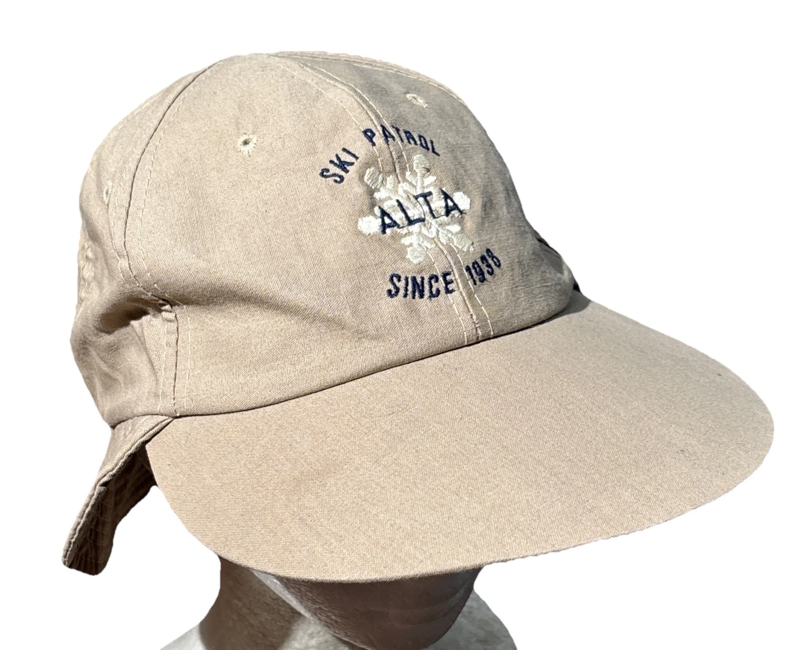 Vintage Alta Ski Patrol Duckbill Flat Hat Large Khaki Tan Utah Sun Protection