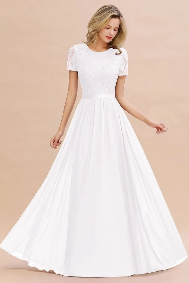 White Ivory Wedding Dresses Chiffon Lace Summer 2025 Half Sleeves Bridal Gowns - Image 2 of 4