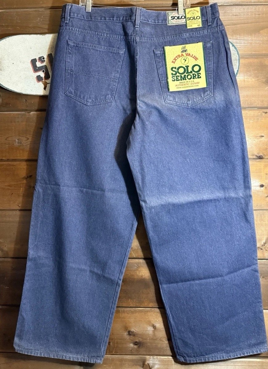 90s SOLO Semore Wide Leg Skater Streetwear Blue Denim Jeans Size