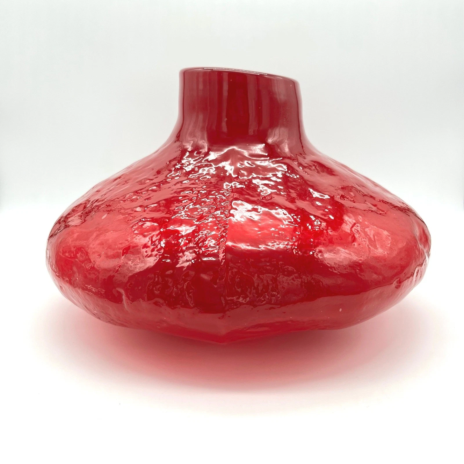 Rare Blenko 1960's MCM Large Red Glass Textured Gourd Vase Vintage Accent Decor