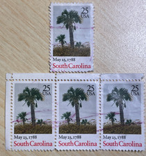 U2 4x znaczek pocztowy USA Karolina Południowa 25c palma biegła stemplowane
