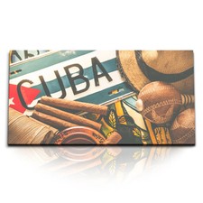 120x80cm Kunstdruck Bilder Kuba Havanna Zigarren Strohhut Metallschild