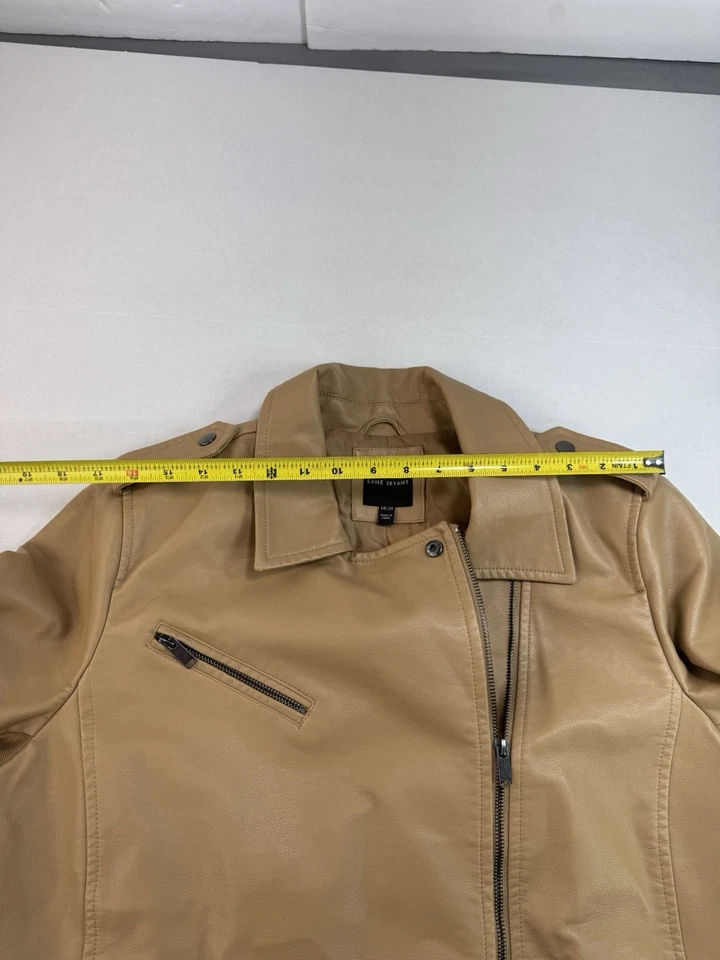 Lane Bryant Jacket Women 18 20 Plus Tan Faux Leather Moto Full Zip Long Sleeve - Image 4 of 4