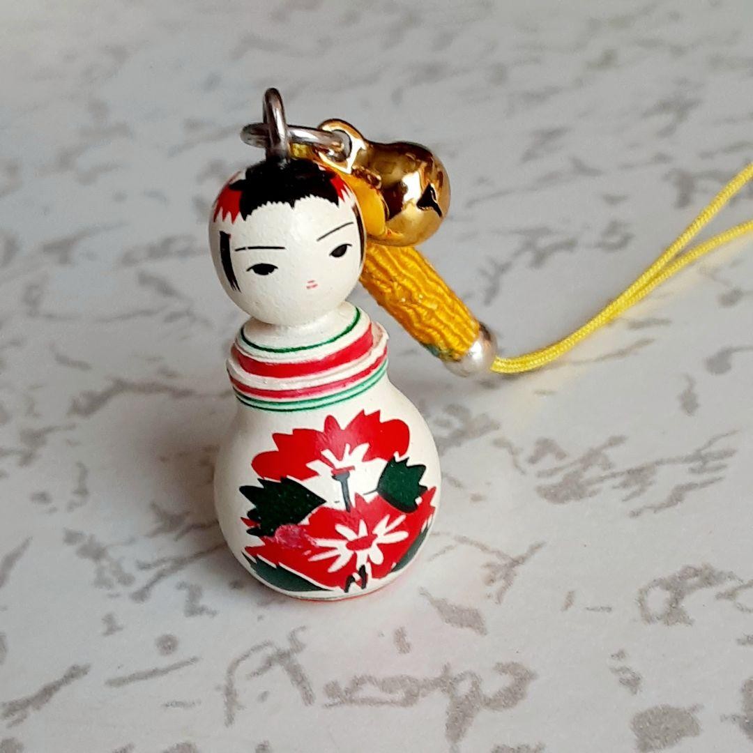 Naruko Kokeshi Strap Netsuke Retro Japanese Folk Craft Used