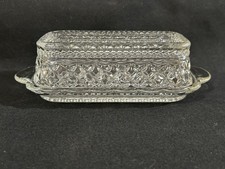 Old Diamond Point Wexford Anchor Hocking Clear Glass Covered Butter Stick Dish