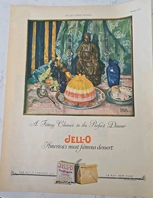 1925 Strawberry Jell-o mold climax perfect dinner Marion Powers Art Vintage ad