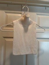 Vintage 1970s Sweater Dickey Cream Ivory Turtleneck Sleeveless Knit Insert Top
