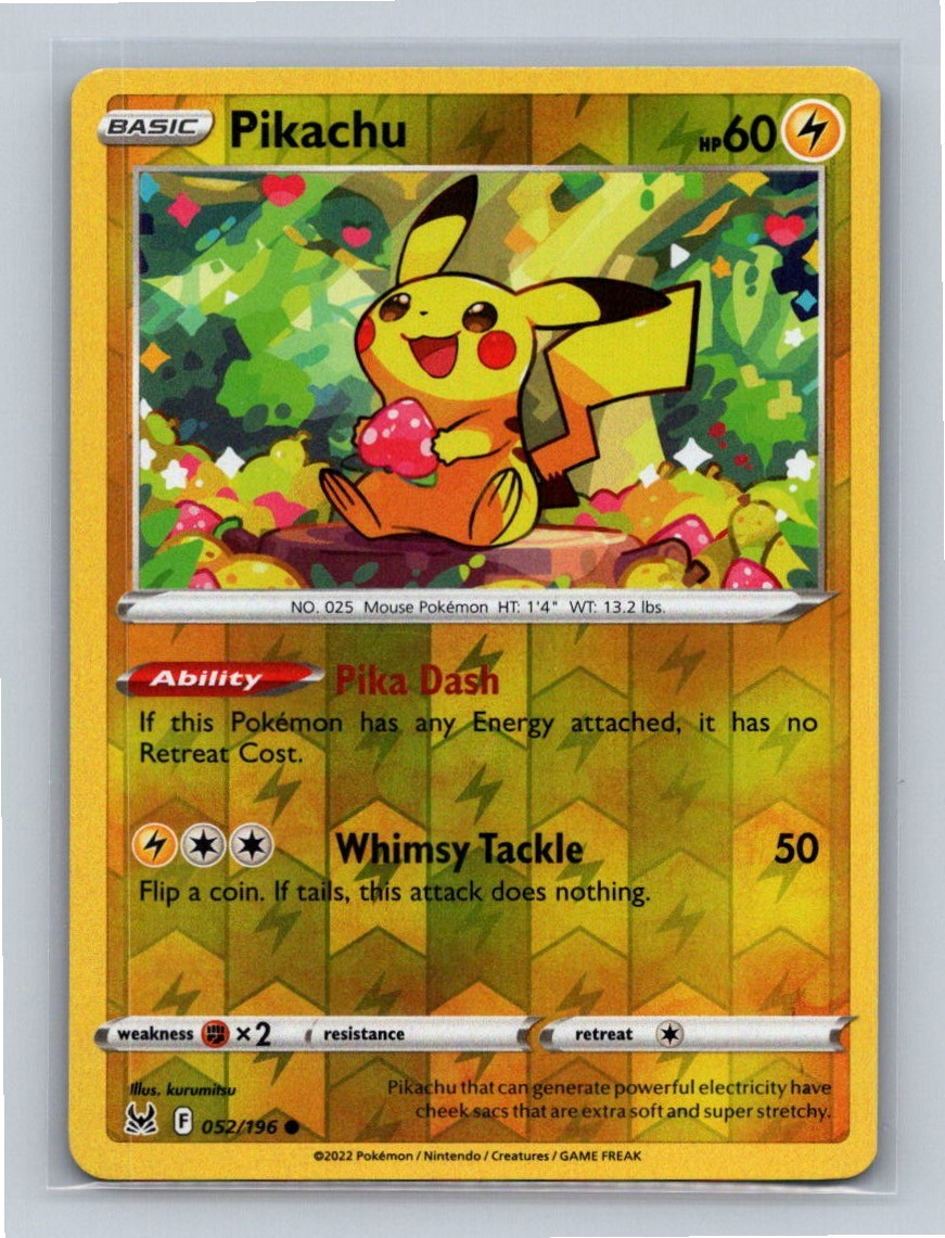 Pikachu Reverse Holo 052/196 SWSH11: Lost Origin Common NM | eBay