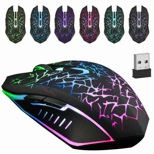 Wireless USB Optical Mice Gaming Mouse 7 Color LED Backlit Rechargeable For PC