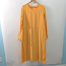 Uniqlo Womens Large Empire Waist Maxi Yellow Woven Rayon Drawstring Waist Flaw