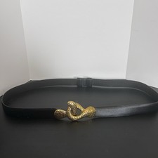 Chico  s Genuine Leather Adjustable Belt Hook Closure Gold Statement Buckle M/L