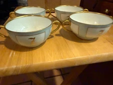 Vintage 4 Porcelain White Gold/BLUE Teacup DOUBLE HANDLED LETTER Z