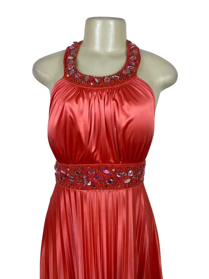 Vestido de noche halter satinado rojo My Michelle para mujer con detalles de cuentas talla XL Foto 4 de 4