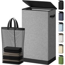 SOLEDI Laundry Hamper with Lid 100L Large & Tall Collapsible 100L, Grey