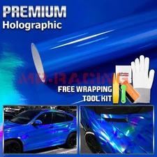 Holographic Blue Rainbow Neo Chrome Car Vinyl Wrap Bubble Free Sticker DIY Film