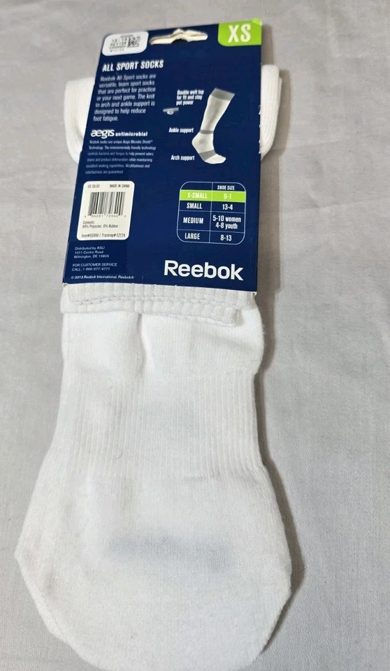 Calcetines Reebok All Sports blancos absorbentes de humedad XS jóvenes 9-1 mujeres Foto 2 de 3