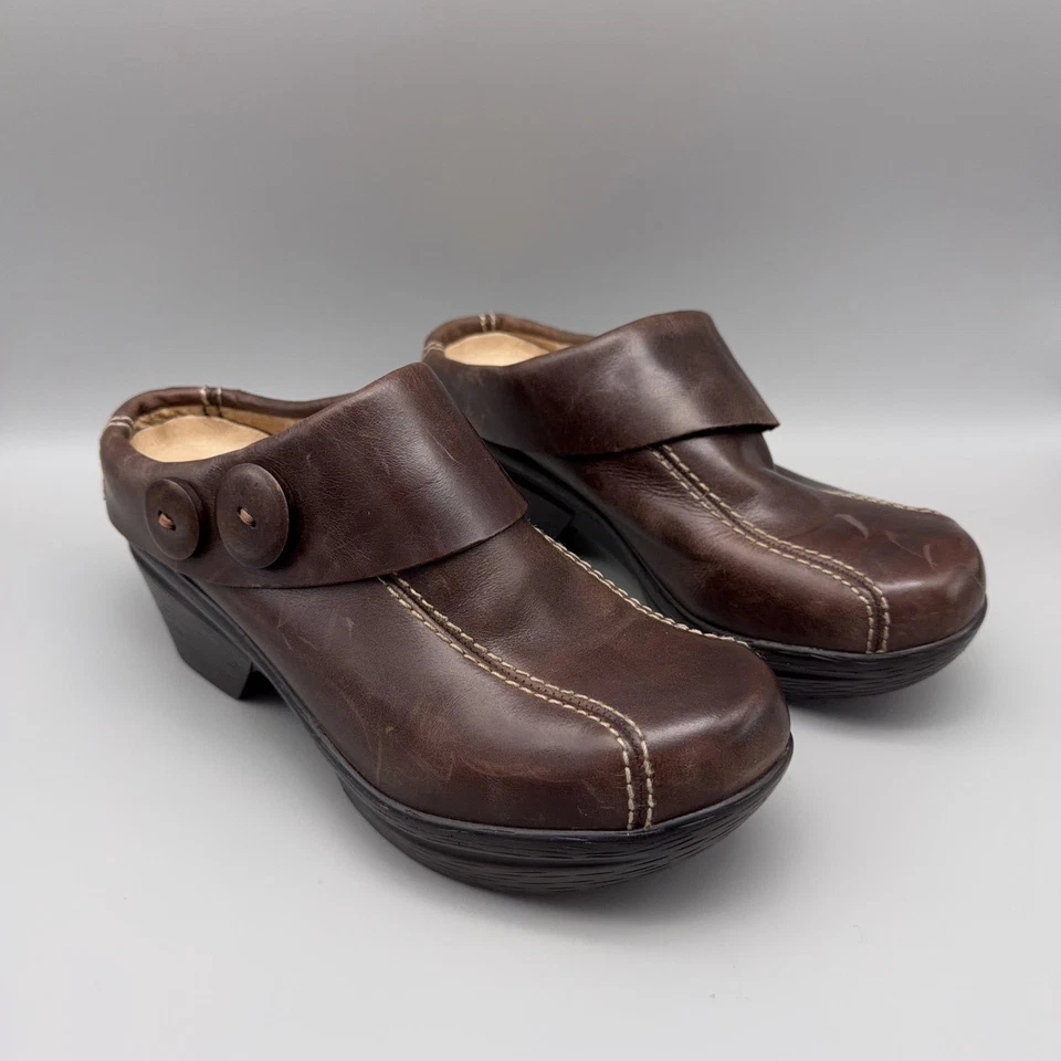 Sanita Clog Shoes Womens Size 37 EU Brown Leather Slip On Button Wedge Nicolette - Image 3 of 4