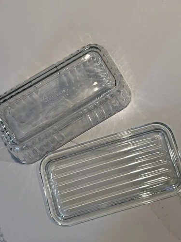 Anchor Hocking 1932 Vintage Design Refrigerator Dish w/Lid Clear Glass Rib Mint