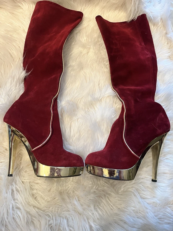 the wild pair tina 2 botas borgoña y oro vintage años 70 5 en tacones talla 38 8 Foto 4 de 4