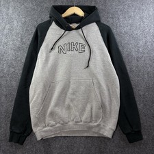 VTG 90s Nike Hoodie Mens L Grey Black Made in USA Center Logo Raglan Y2K Faded