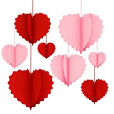 Wedding Decorations - 8 Pcs Pink and Red 3D Valentines Hanging Hearts Ornaments