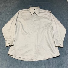 Geoffrey Beene Dress Shirt Men 17 Gray Wrinkle Free Regular Fit Oxford Button Up