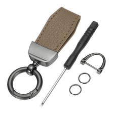 Car Key Chain, Zinc Alloy Leather Car Keychain, Metallic Black/Grey