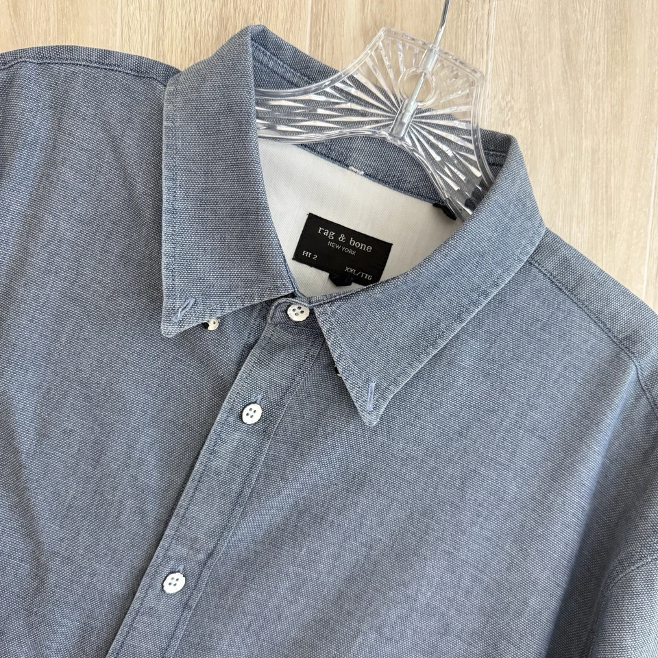 Rag & Bone Shirt Men 2XL Slim Fit 2 Blue Chambray Button Down Collared Preppy - Image 3 of 4