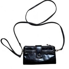 Black Crossbody Women's Wallet with Detachable Strap, Card Slots, ID Window
