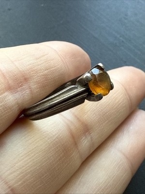 Bague argent 925 volumineuse avec pierre orangée 14 mm et oxydes ø52