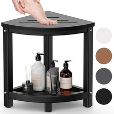 Shower Stool-Corner Bench Seat with HDPE Waterproof Shaving Legs, Baffle Storage