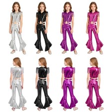 Girls Dancewear Ballet Outfits Asymmetrical Ballroom Disco Costume Flared Pants