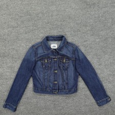 Old Navy Jacket Girls Small Blue Denim Trucker Button Front Jean Pockets