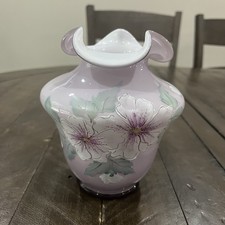 Fenton Glass 2001 Museum Collection 7" Violet Purple Overlay Hand Painted Vase