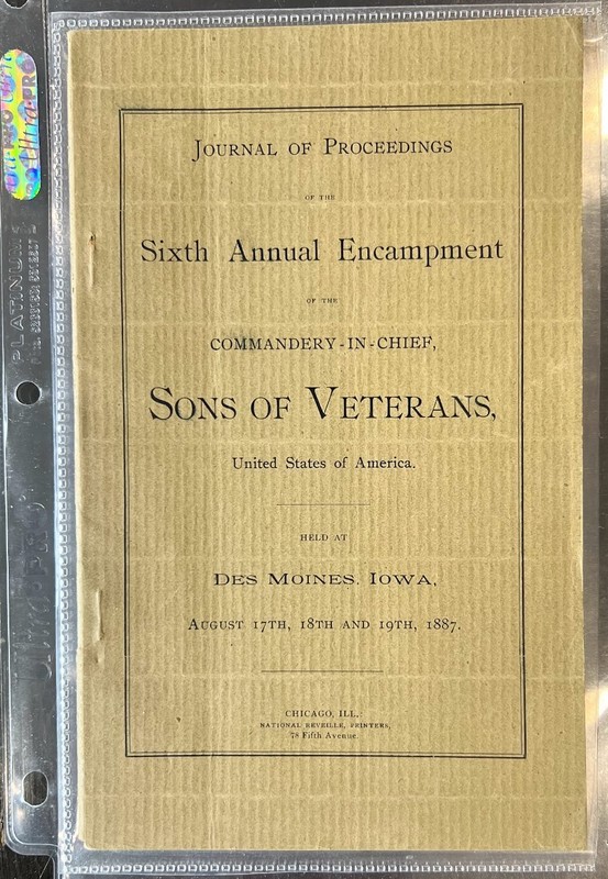 CIVIL WAR GAR SONS VETERANS SUV 6th ANNUAL ENCAMPMENT BOOK DES MOINES IA 1887