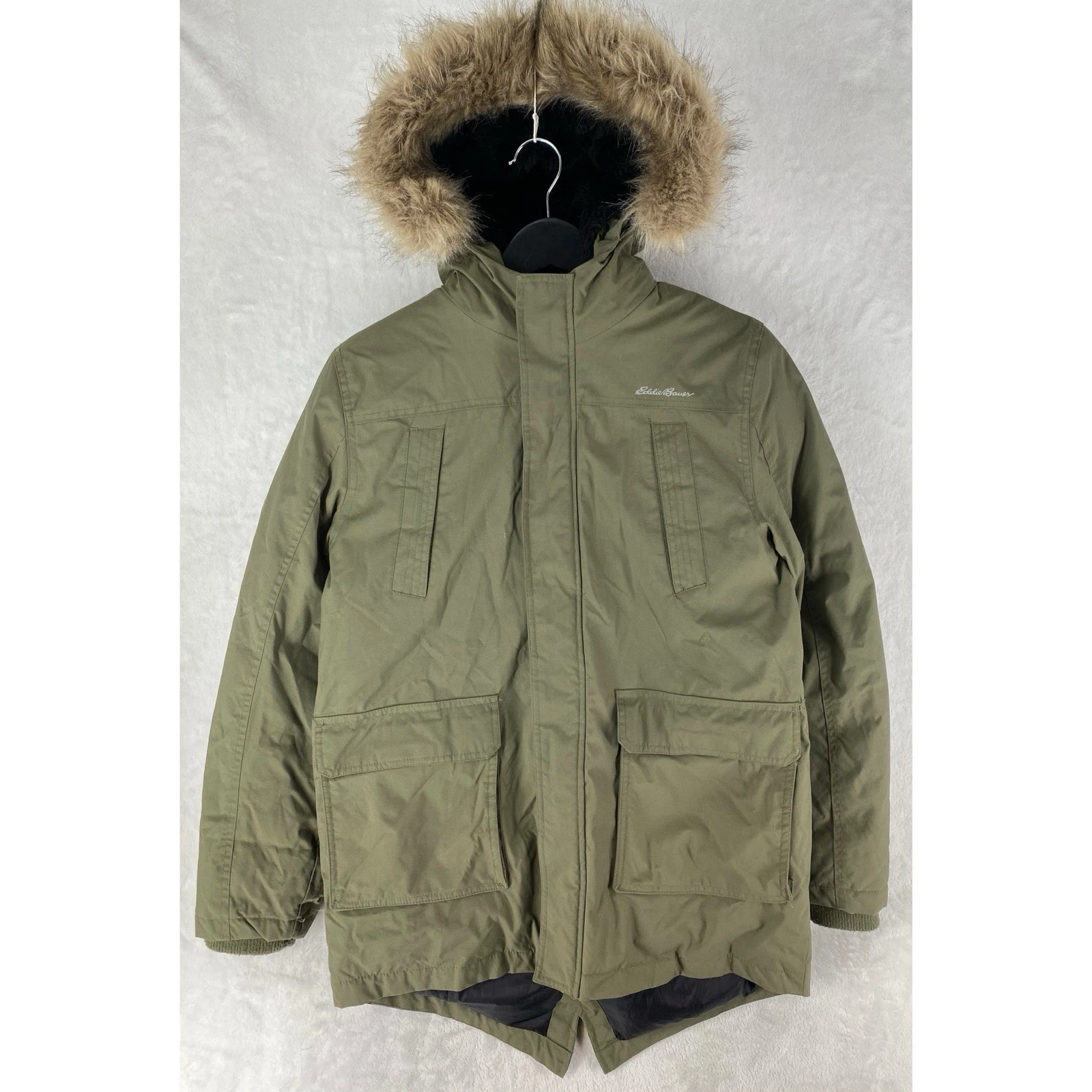 Eddie Bauer Jacket Boys 14-16 Green Superior Down Parka Detachable Faux Fur Hood
Opens in a new wind