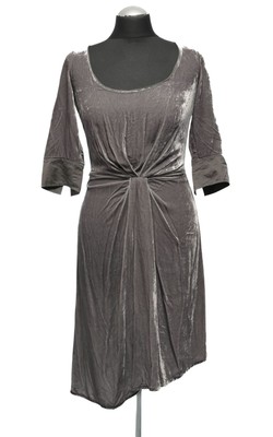 NOA NOA Fit & Flare Kleid (Samtkleid) XS grau uni Midi Halbarm Samt mit Seide
