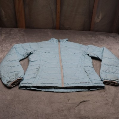 Eddie Bauer Down Jacket Womens Small Blue Insulated Wind Rain Light Pack Puffer