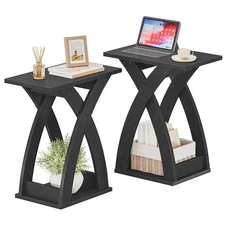 Narrow End Tables Set of 2, X-Design Narrow Side Tables with Storage Shelf, S...