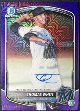 TOPPS 2025 BOWMAN CHROME THOMAS WHITE PROSPECT AUTO PURPLE /250 MEGA  #BMA-TW