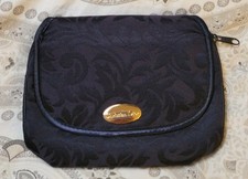 Vintage 90s Christian Dior Makeup Perfume Bag Clutch Blue Floral Leaf Jacquard