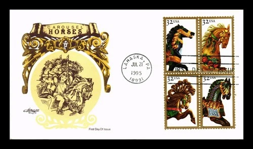 ARTMASTER US COVER FIRST DAY OF ISSUE BLOCK OF 4 CAROUSEL HORSES