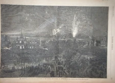Harper's Weekly Fireworks Centennial Philadelphia Full Page Engraving Print 1876