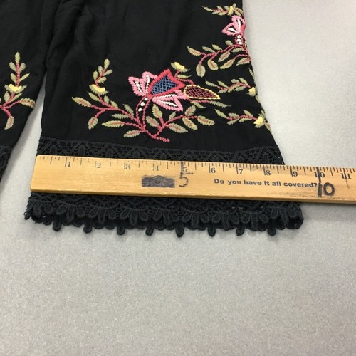 April Cornell Pull-on Embroidered Floral Pants Women's Small Black Elastic Waist - Picture 4 of 10