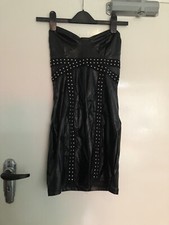 Pretty Little Thing Black Faux Leather Studded Bodycon Mini Dress 8
