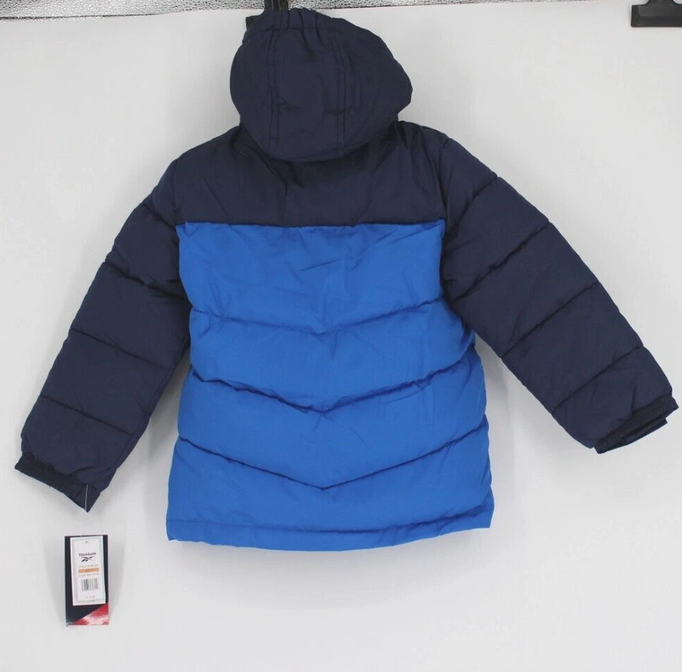 REEBOK COLORBLOCK HOODED PUFFER COAT NAVY/ROYAL CHILDS SIZE 7 NWT $75 - Image 2 of 3