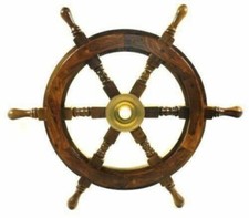 18 " Pouce en Bois Bateau Direction Roue Laiton Poignée Ancre Mural Décor Neuf