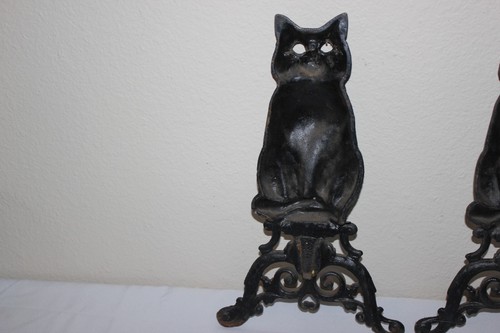 Antique Vintage Pair Black Cat Figural Cast Iron Andirons - Picture 6 of 14