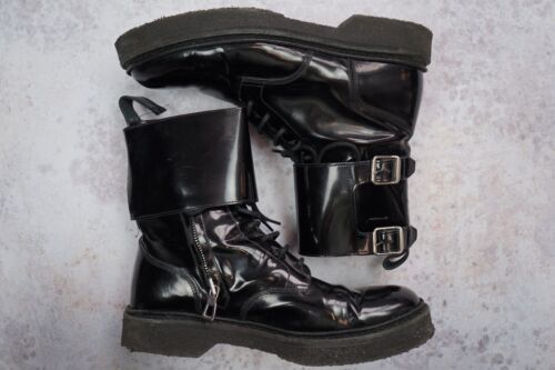 BALMAIN H&M MEN'S Black Patent Leather Combat Boots Sneakers US 10,5 US10,5 44 - Picture 6 of 15