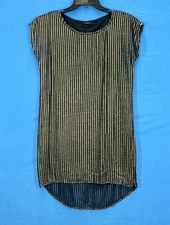 DEX Gold/Black LINED Textured Mesh SHORT SLEEVE Hi-Low Hem PULLOVER Tunic Top S